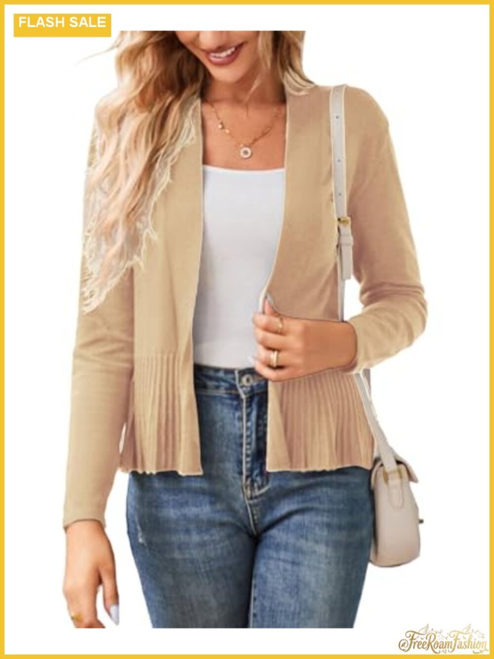 Lightweight Knit Open Front Cropped Cardigan Long Sleeve Trendy Summer Sweater